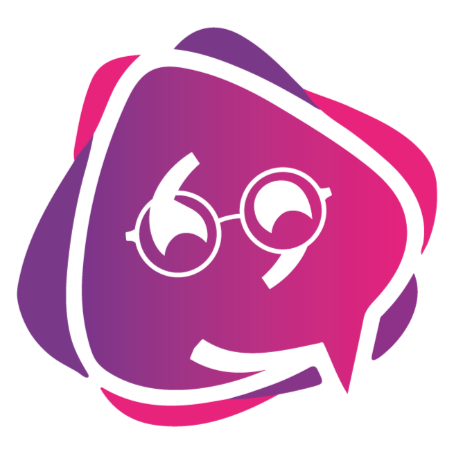 Pink and purple logo featuring a smiling face with glasses, representing Yemima Shindler, life coach.